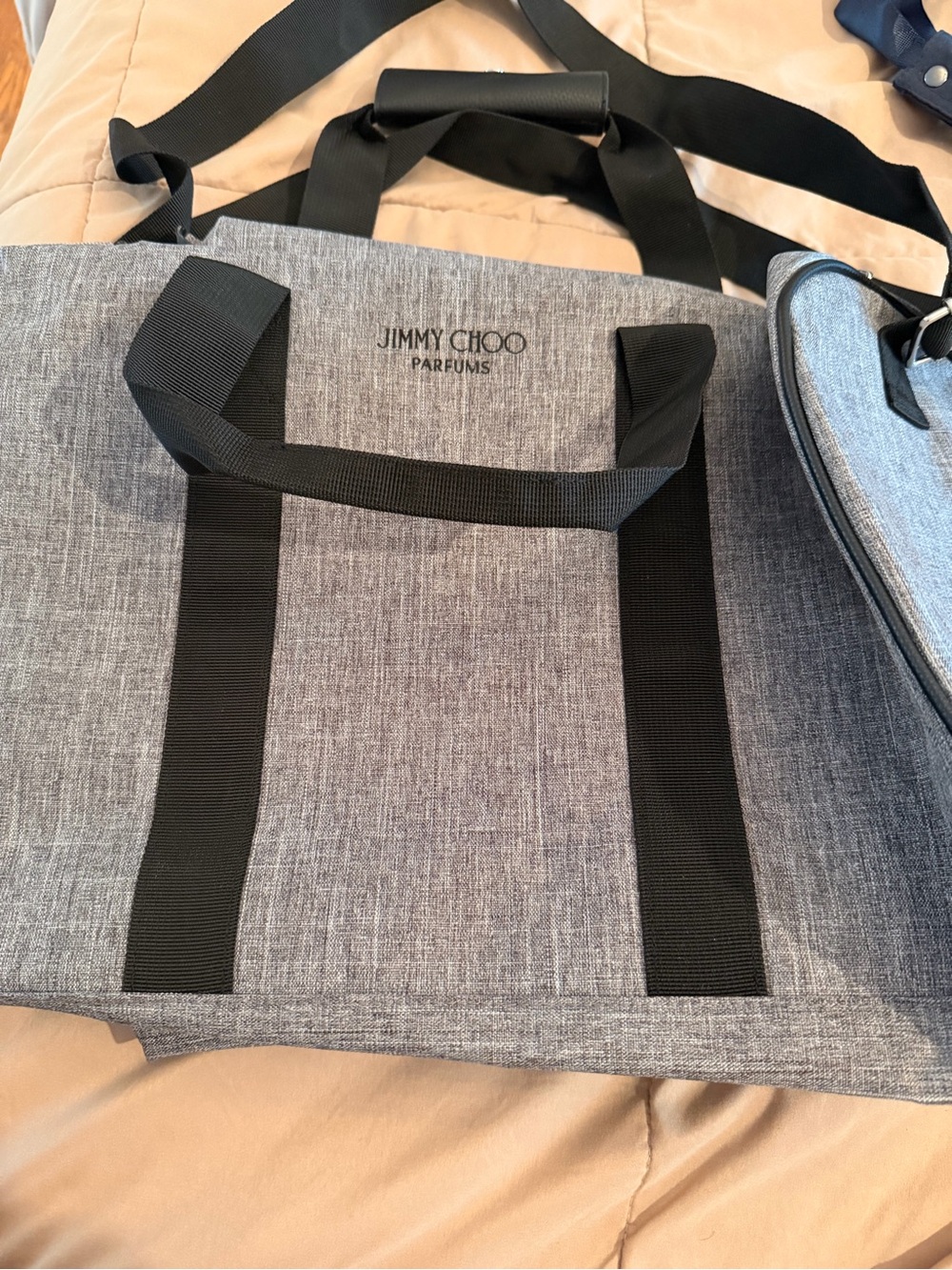 Jimmy Choo Gray Duffel Tote with Black Straps